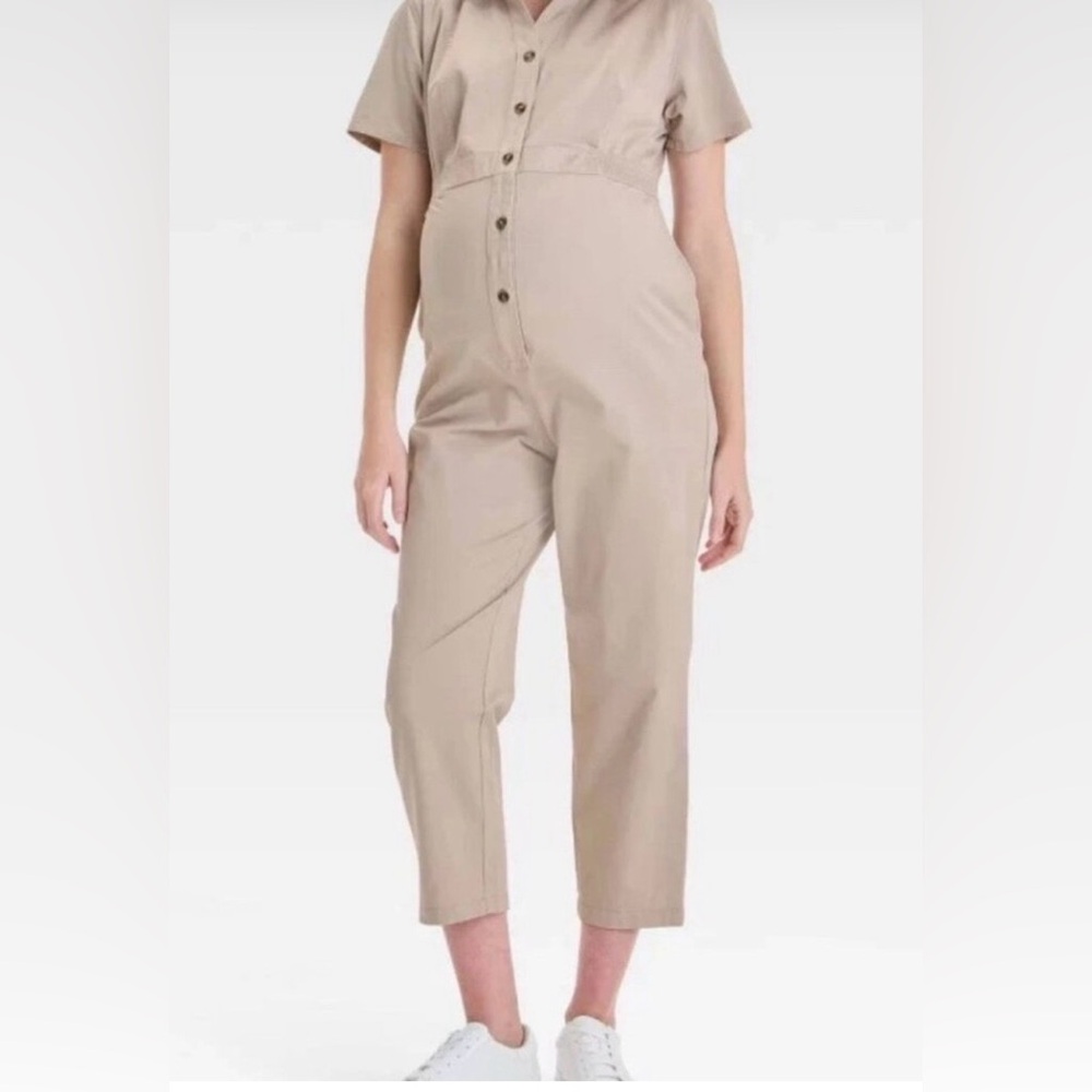 Isabel Maternity Beige Coveralls in Size XL